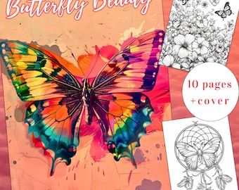 10 páginas para colorir de beleza de borboleta, livro de colorir de beleza, livro de colorir de borboleta, download instantâneo para adultos e crianças, PDF para impressão
