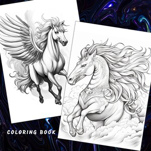 Fantasy Horse Coloring Book, Mythical Equine Illustrations (Printable PDF) image 3
