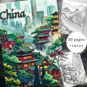 30 China Coloring Page, China Architecture Coloring, Chinese Scenes Coloring, Adults + kids Instant Download, China Coloring, Printable PDF