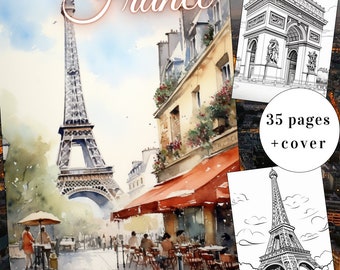 35 Página para colorear de Francia, Colorear arquitectura de Francia, Colorear escenas francesas, Adultos + niños Descarga instantánea, Colorear Francia, PDF imprimible