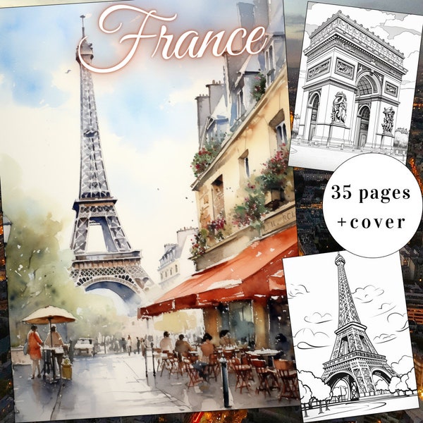35 France Coloring Page, France Architecture Coloring, French Scenes Coloring, Adults + kids Instant Download, France Coloring,Printable PDF