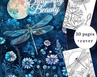 30 Dragonfly Beauty Coloring Page, Insects Coloring Book, Dragonfly Coloring Book, Adults + kids Instant Download, Printable PDF