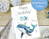 Whale Birthday Card, Happy Birthday Card, Digital Birthday Card, Minimalistic Birthday Card, Animal Birthday Card, Instant Download, A6