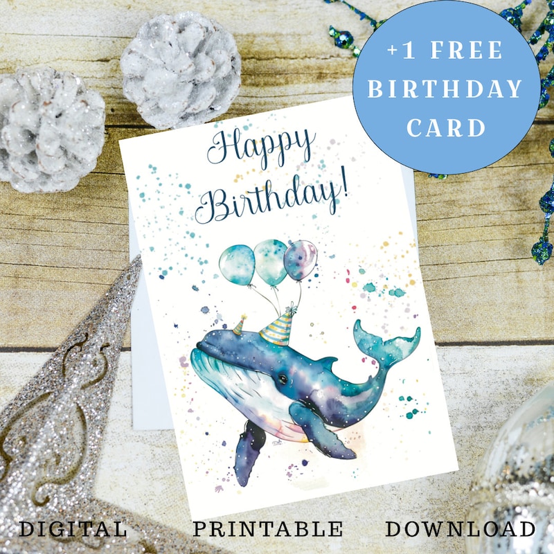 Whale Happy Birthday Card - Etsy