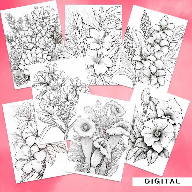 Exotic Blooms Coloring Book, Floral Illustrations (digital Download) - Etsy