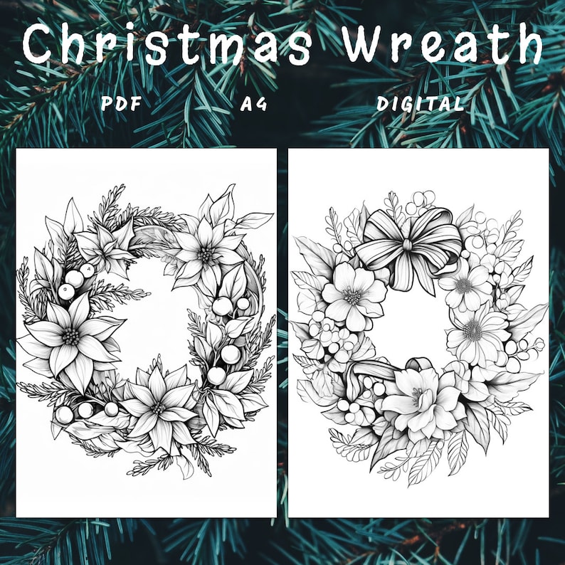 30 Christmas Wreath Coloring Page, Christmas Coloring, Wreath Coloring