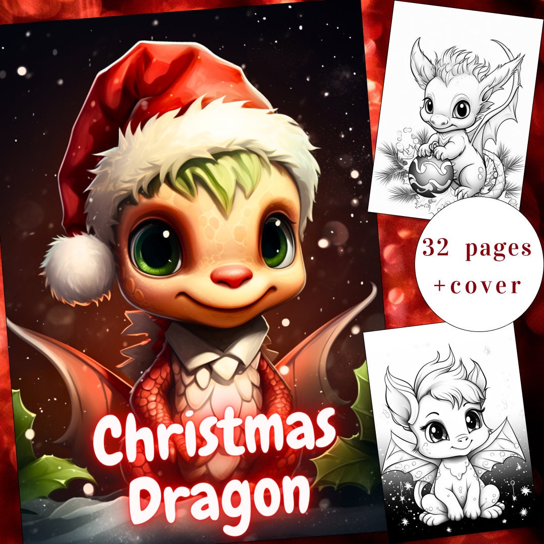 32 Christmas Dragon Coloring Page, Christmas Coloring, Cute Dragon