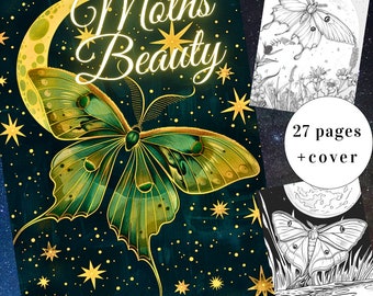 27 Moths Beauty Coloring Page, Moths Coloring Book, Insect Coloring Book, Nocturnal Coloring, Adults + kids Instant Download, Printable PDF