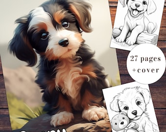 Cute Puppy Coloring Book, 27 Playful Dog Pages (Printable PDF)