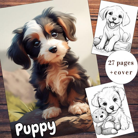 27 Puppy Coloring Page, Dogs Coloring Book, Cute Dog Coloring Book, Adults + kids Instant Download, Cute Puppy Coloring, Printable PDF