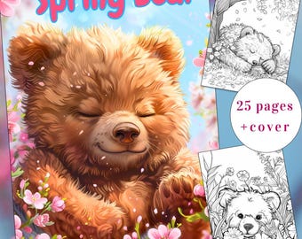 25 páginas para colorear de osos de primavera, lindo libro para colorear de osos, libro para colorear de osos, descarga instantánea para adultos y niños, oso de primavera para colorear, PDF imprimible