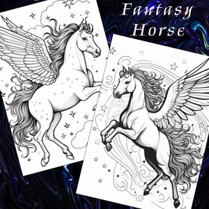 Fantasy Horse Coloring Book, Mythical Equine Illustrations (Printable PDF) image 4