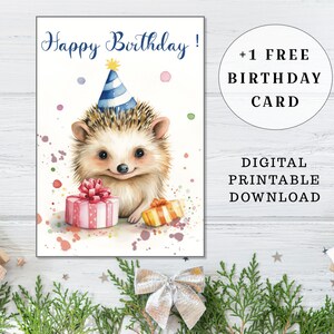 Cartão de aniversário de ouriço, cartão de feliz aniversário, cartão de aniversário digital, cartão de aniversário minimalista, cartão de aniversário de animal, download instantâneo, A6