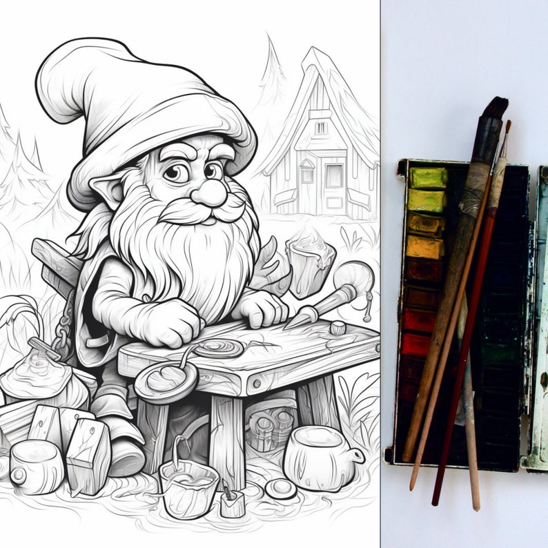 30 Gnome Coloring Book, Gnome Coloring Pages, Fantasy, Coloring Gnome