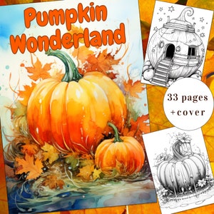 33 Autumn Pumpkins Coloring Page, Autumn Coloring, Coloring Book, Adults + kids Instant Download, Fall Coloring, Halloween, Printable PDF