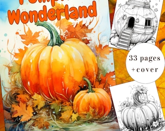 Autumn Pumpkin Wonderland Coloring Book, 33 Pages (Printable PDF)