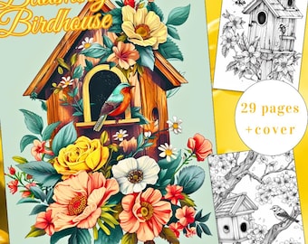 29 Blooming Birdhouse Coloring Page, Flower Coloring, Birdhouse Coloring Book, Adults + kids Instant Download, Floral Coloring,Printable PDF