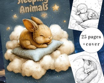 Sleeping Animals Coloring Book | Cozy Animal Art Pages (Digital Download)