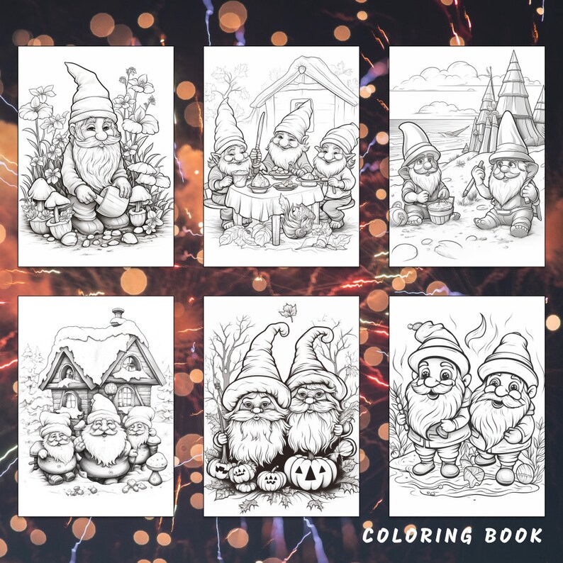 30 Gnome Coloring Book, Gnome Coloring Pages, Fantasy, Gnome