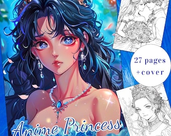 27 Anime Princess Coloring Page, Anime Coloring Book, Fantasy Coloring Book, Kawaii Coloring Book For Adults + kids, Printable Art PDF