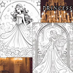 10 Princess Coloring Page, Princess Coloring Book, Fantasy Coloring