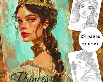 Livre de coloriage princesse en niveaux de gris, oeuvres d'art fantastiques pour adultes et enfants (PDF)