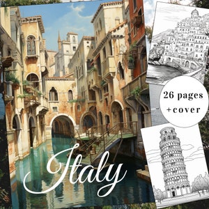 26 Italie Coloriage Page, Italie Architecture Coloriage, Scènes italiennes Coloriage, Adultes + enfants Téléchargement instantané, Italie Coloriage, PDF imprimable