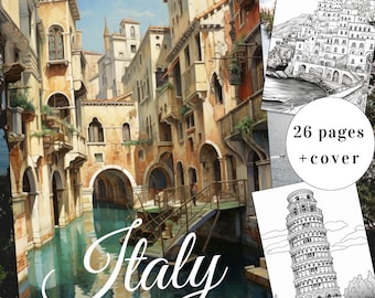 26 Página para colorir da Itália, colorir arquitetura da Itália, colorir cenas italianas, download instantâneo para adultos e crianças, colorir da Itália, PDF para impressão
