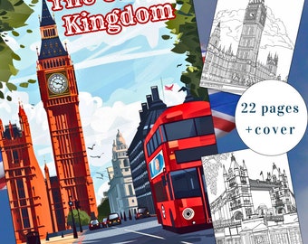 22 Pagina da colorare del Regno Unito, Colorazione dell'architettura britannica, Colorazione della Gran Bretagna, Regno Unito, Adulti + bambini Download istantaneo, PDF stampabile