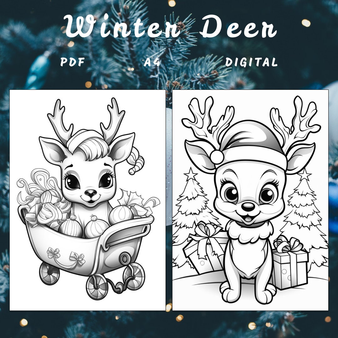30 Winter Deer Coloring Page, Fantasy Coloring, Winter Coloring, Adults ...