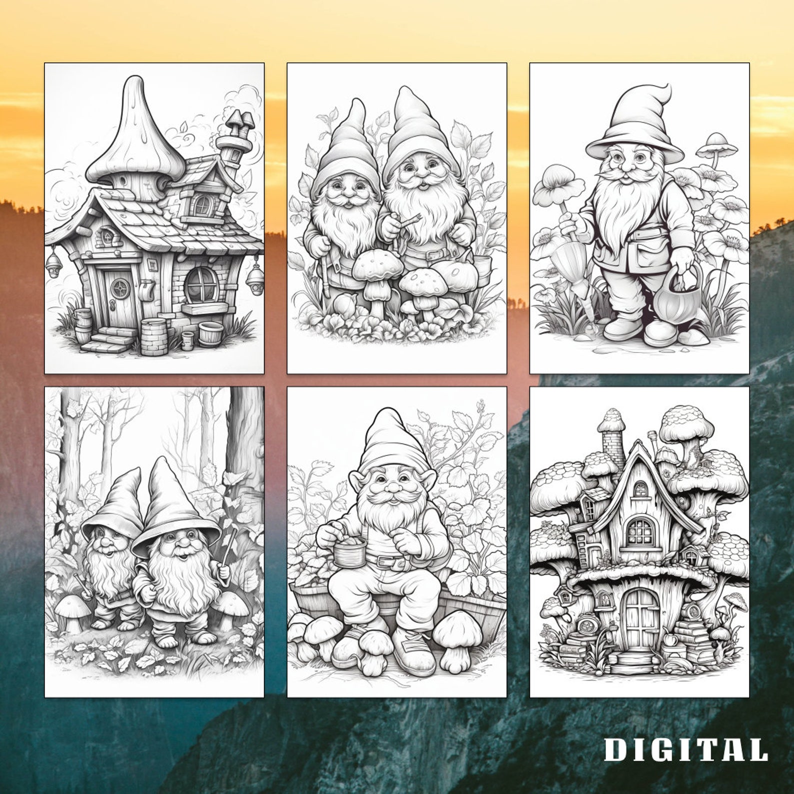 30 Gnome Coloring Book, Gnome Coloring Pages, Fantasy, Coloring Gnome