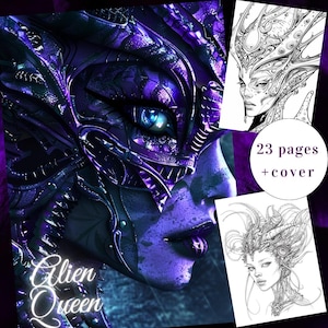 23 Alien Queen Coloring Page, Queen Coloring Book, Fantasy Coloring Book, Alien Coloring Book For Adults + kids, Gift Printable Art PDF