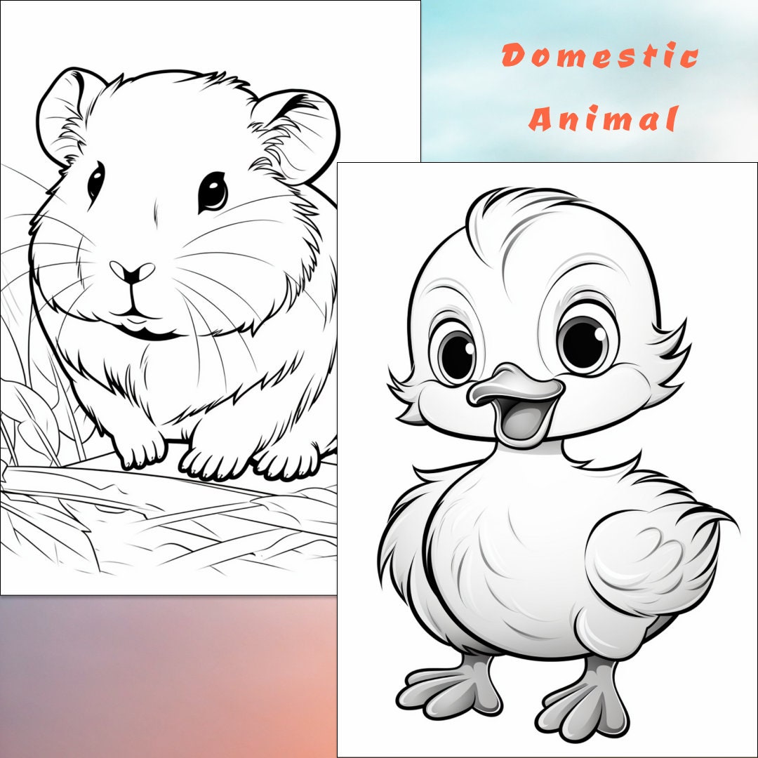 21 Domestic Animal Coloring Page, Cute Animal Coloring Book, Animal ...