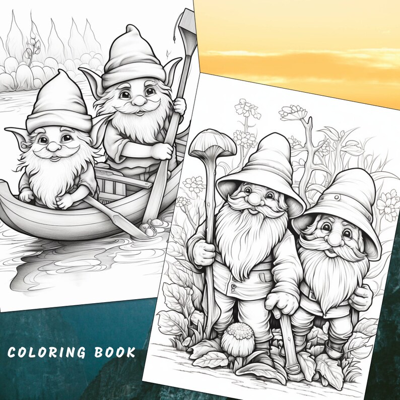 30 Gnome Coloring Book, Gnome Coloring Pages, Fantasy, Coloring Gnome