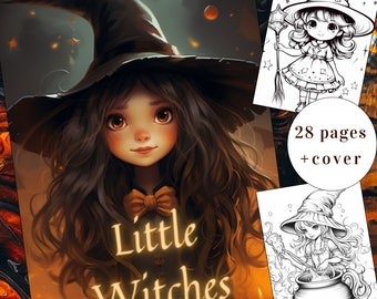 Livro de colorir Pequenas Bruxas, Desenhos fofos de Halloween para colorir (PDF para imprimir)