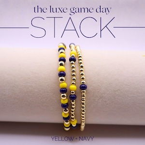 Navy Blue & Yellow Game Day Bracelet Stack featuring Gold-filled beads