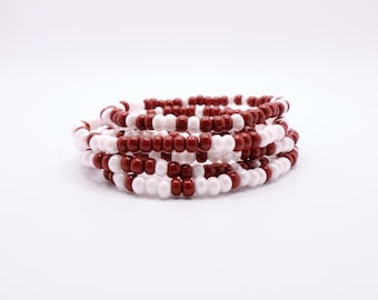 Crimson & White Game Day Seed Bead Bracelet Stack | Team Spirit Jewelry