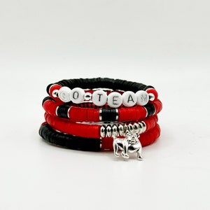 Red and Black Heishi Bead Bracelet Stack | Customizable | Game Day Jewelry | Team Colors