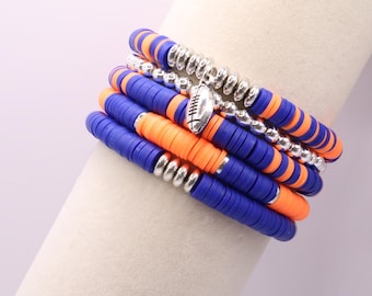 Pulsera de cuentas heishi azules y naranjas apilables / Joyería para el día del juego