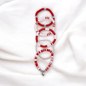 Dark Red and White Game Day Bracelet Stack | Polymer Clay, Sport Charm image 6