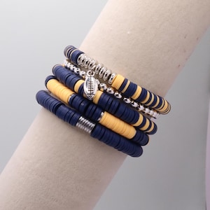 Navy Blue & Gold Game Day Bracelet Stack Customized with Sports or Mascot Charm