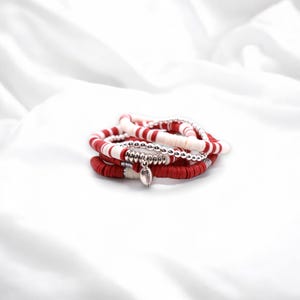 Dark Red and White Game Day Bracelet Stack | Polymer Clay, Sport Charm image 5