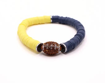 Navy Blue and Yellow Game Day Football Bracelet | Team Jewelry