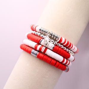 Red and White Bracelet Stack | Sport Charm, Game Day Jewelry