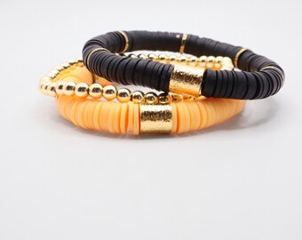 Black and Gold Game Day Bracelet Stack | Game Day Jewelry