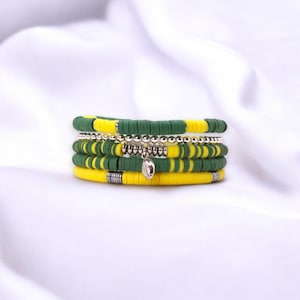 Green and Yellow Game Day Bracelet Stack | Customizable | Game Day Bracelet | Football Bracelet | Team Colors | Green and Yellow Bracelet