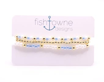 Light Blue and White Hematite Game Day Bracelet Stack