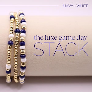 Navy Blue & White Game Day Bracelet Stack featuring Gold-filled beads
