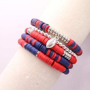 Juego de 5 pulseras de cuentas con dije para el día del juego en rojo y azul marino