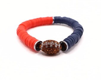 Navy Blue and Red Game Day Football Bracelet | Team Jewelry